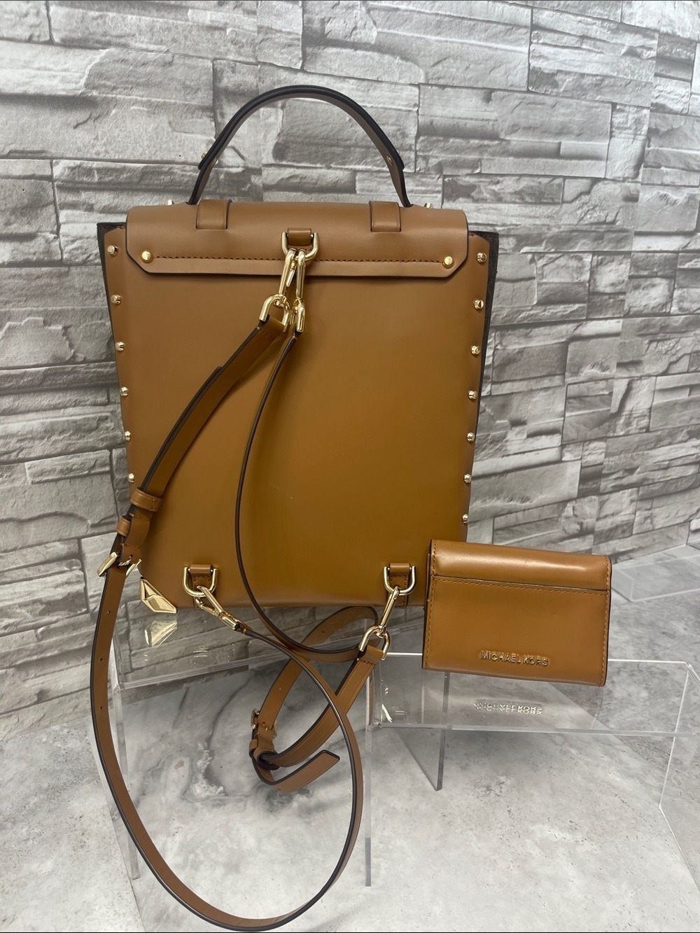 Michael Kors Manhattan Backpack Satchel & Matching Wallet Brown MK Logo - Picture 4 of 15